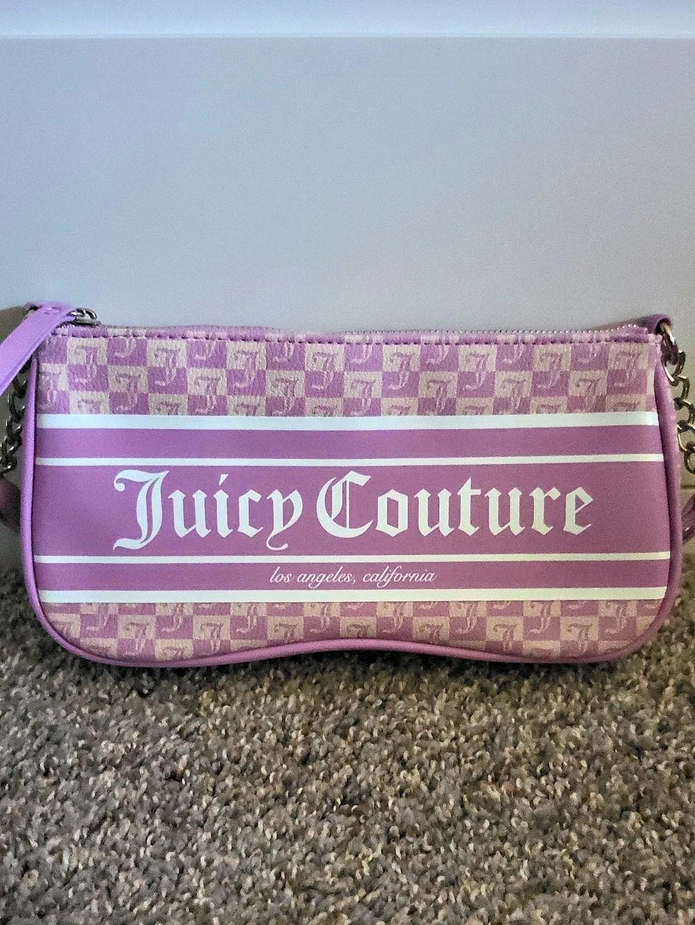Juicy Couture Pink Monogram Checkerboard Baguette Shoulder Bag